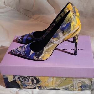 Stuart Weitzman X Kidsuper Blue and Yellow 100 Pumps